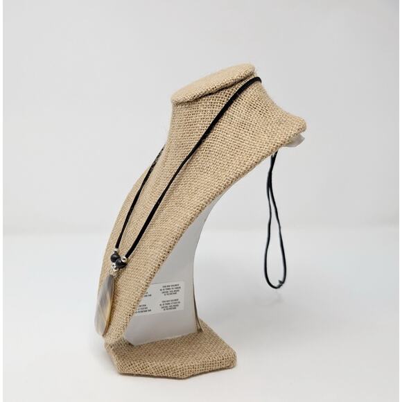 Black Cord Beaded Abalone Shell Pendant Beach Boho Necklace - Picture 4 of 5